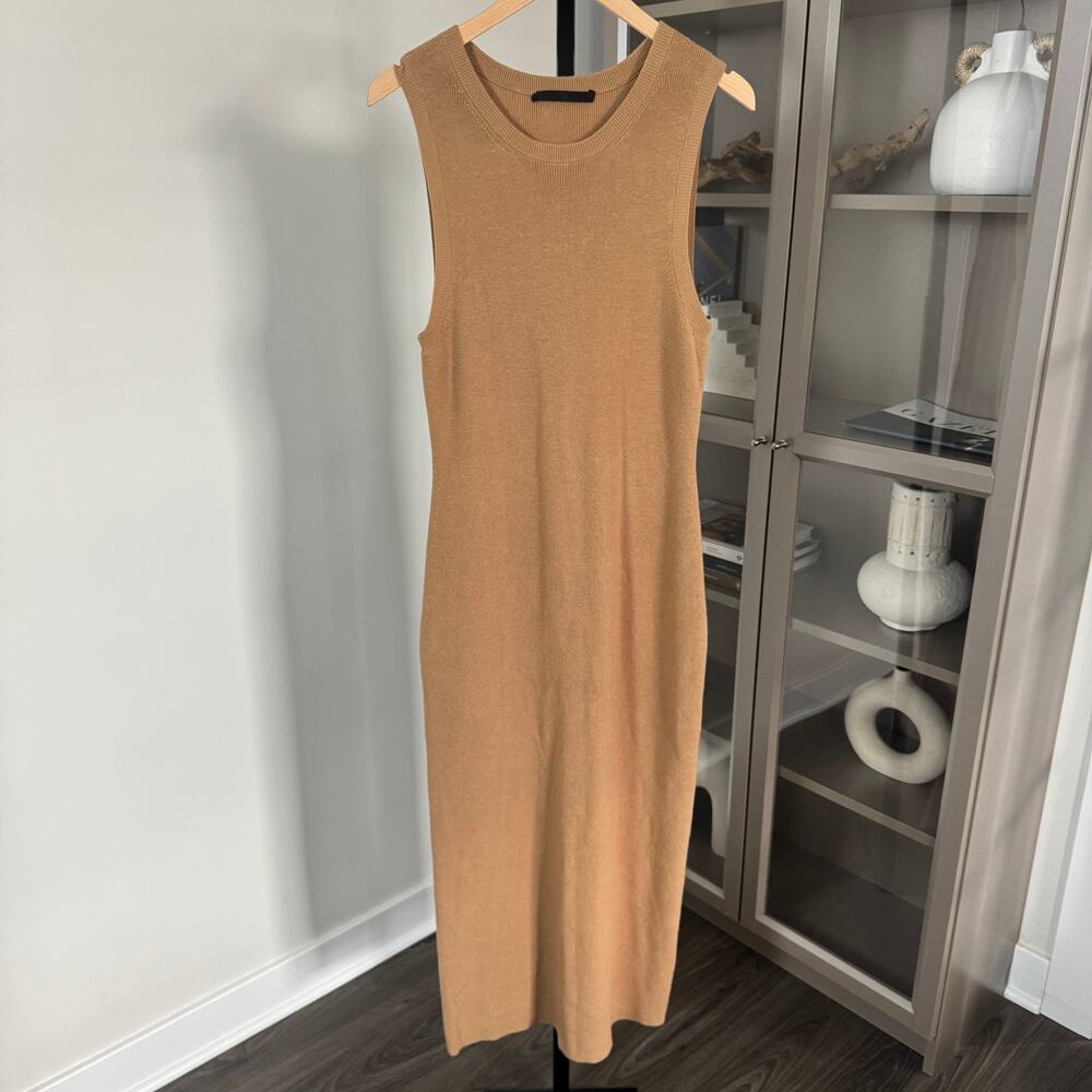 Jenni Kayne Sleeveless Cashmere Cotton Sweater Dress Large Camel Tan Knit Size L - Picture 2 of 7